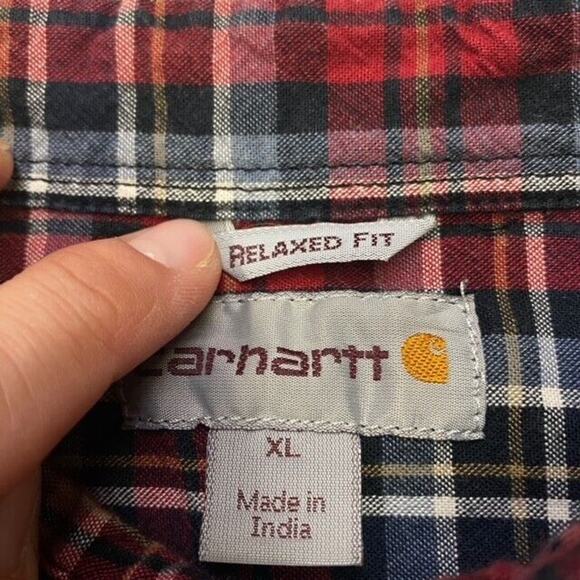 Carhartt Shirt Mens XL Red Plaid Oxford Relaxed Fit Button Up Long Sleeve Twill - Picture 6 of 11